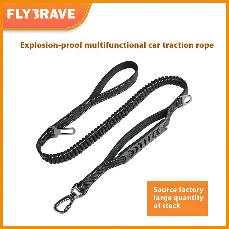 Pet hand holding rope buffer retractable reflective traction belt in black, khaki, or orange colours