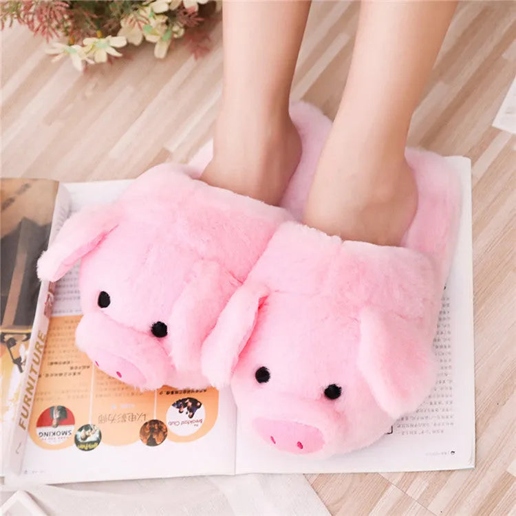 Pink pig floor slippers with short plush fabric and PP cotton filling, sizes 36-39