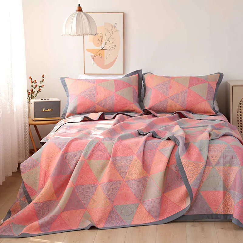 Three-piece cotton gauze bed blanket set with plant patterns in Flower Story colour options