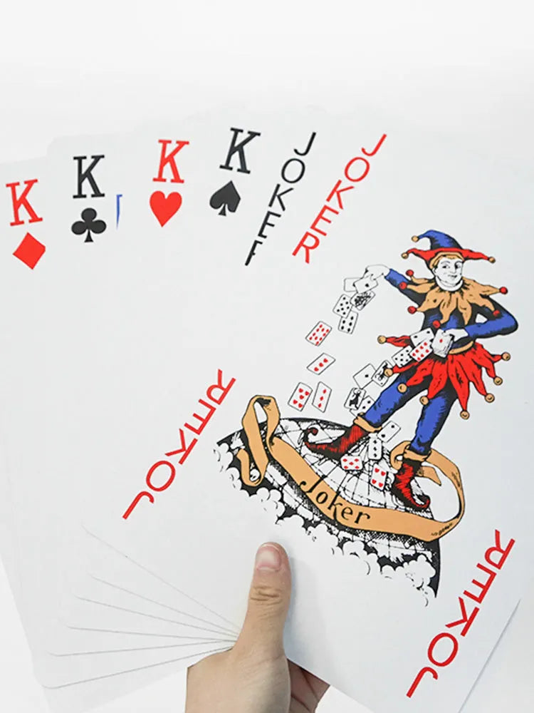 Oversized playing cards showing four, six, and nine times size options compared to standard cards