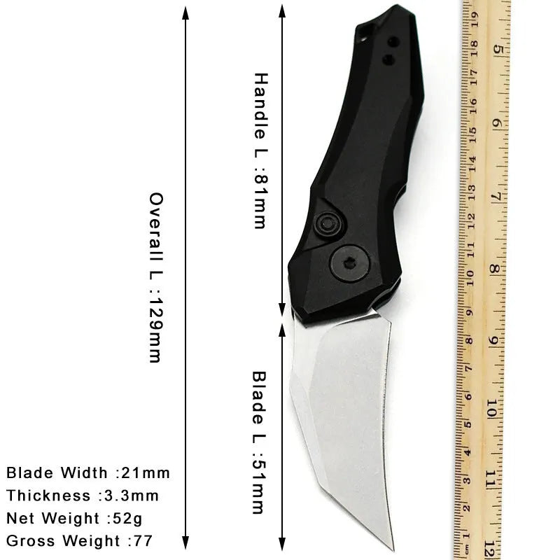 Outdoor folding pocket knife in black colour showing compact 150mm design with folding mechanism