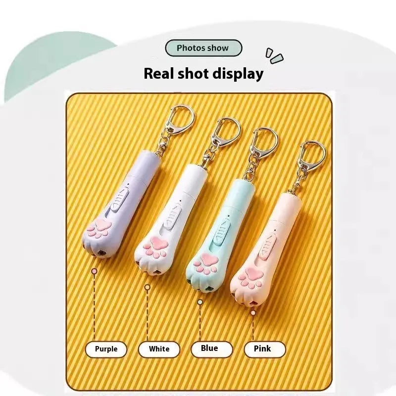 Rechargeable cat toy with 15cm feather wand and LED light in cream white colour