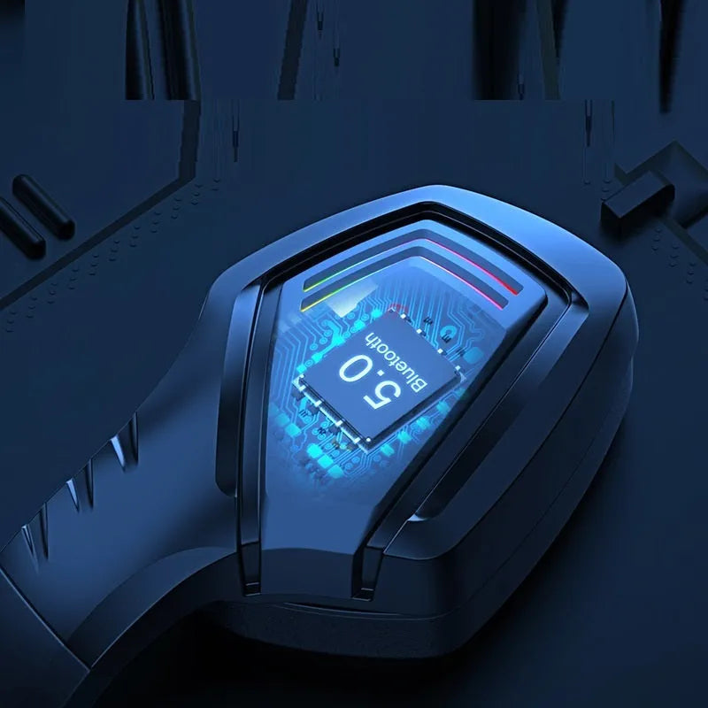 Black RGB version wireless Bluetooth headset with noise reduction, shown in headworn position.