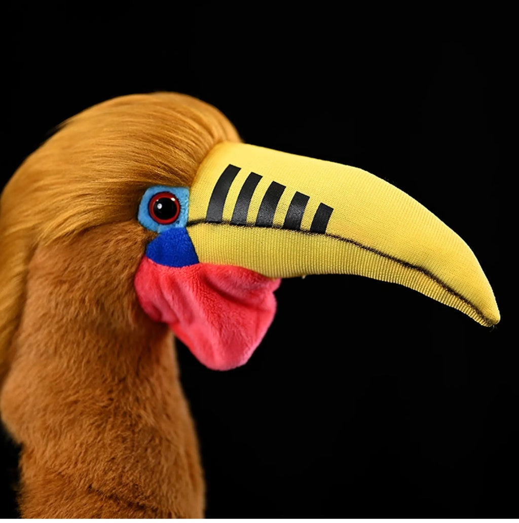 Brown necked hornbill plush toy, 30 cm tall, with plush outer material and PP cotton filling