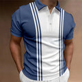 Men's loose fit casual t-shirt with 3-button printing lapel design in polyester fabric