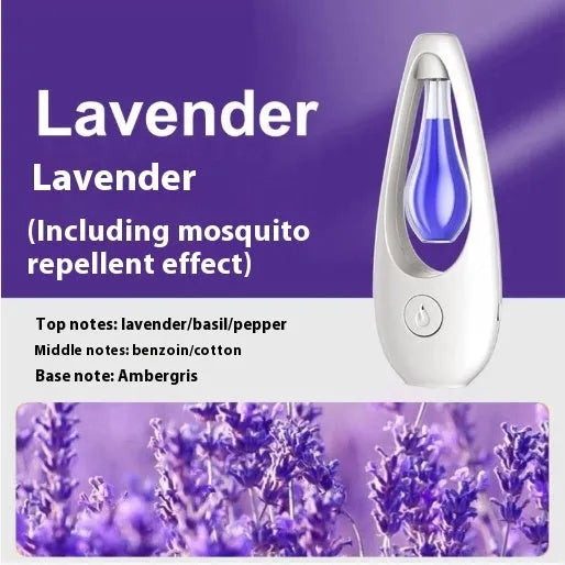 Blue ultrasonic aroma diffuser with mosquito repellent function, 15cm diameter, showing essential oil bottle