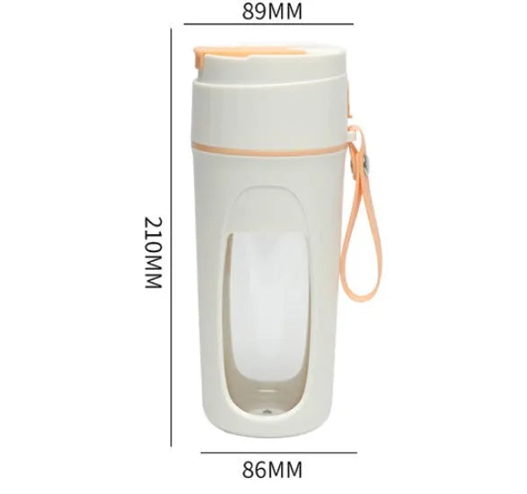 Portable USB charging electric blender cup in grass green, light purple, and fresh orange colours.