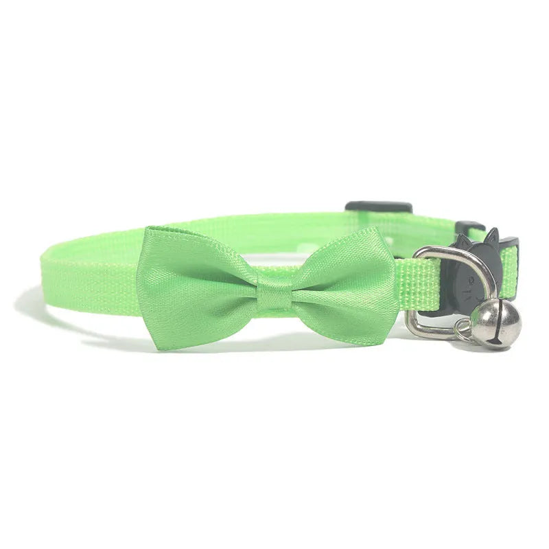Multi-colour adjustable nylon bow cat collar with bell decoration in cartoon stripe pattern