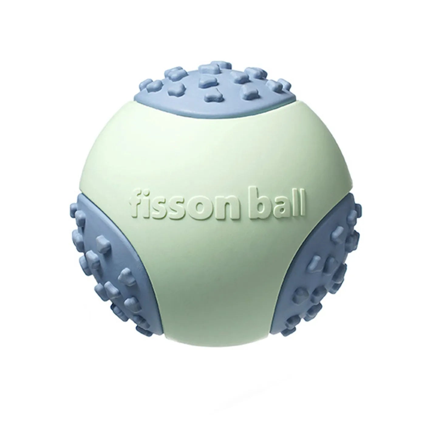 Green and pink rolling ball dog toy with 64mm diameter for small to medium dogs