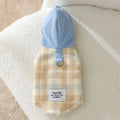 Blue corduroy hooded vest for pets with chessboard grid pattern and adjustable hood for autumn winter wear