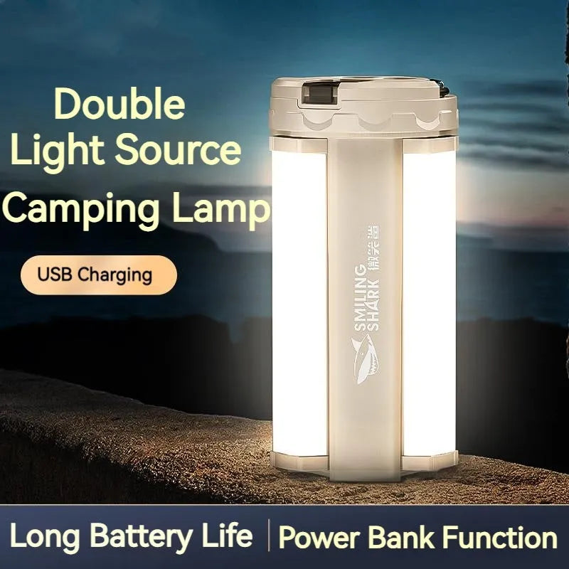 Super bright white rechargeable camping lamp with a magnetic black base.