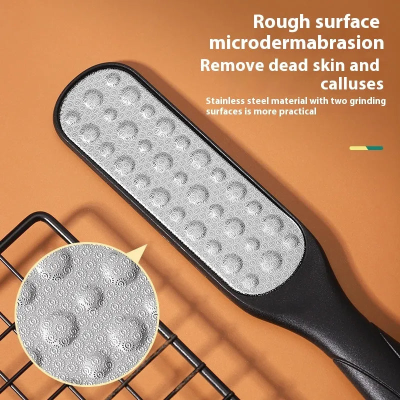 Stainless steel foot grinder with double-sided sandpaper surfaces for foot callus removal