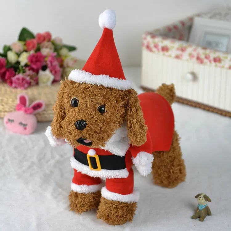 Red polar fleece Santa costume for dog or cat with stretchable design