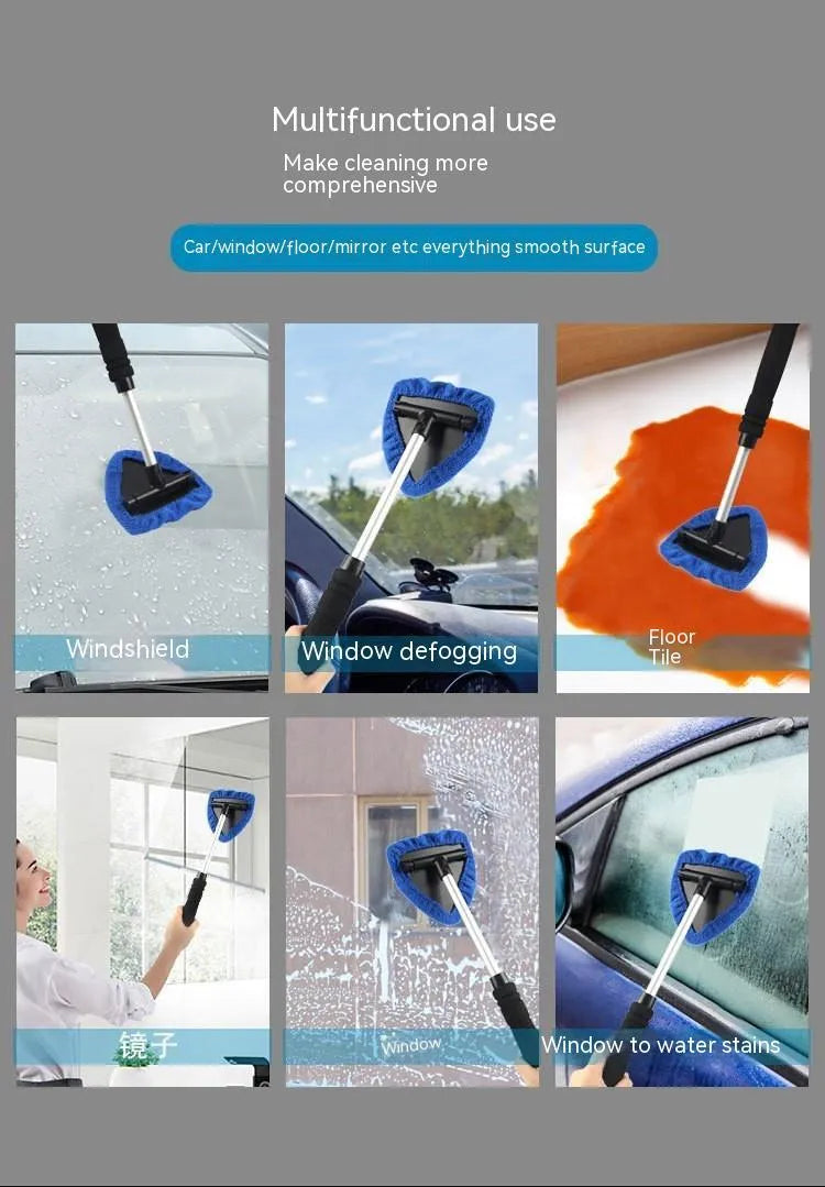 Plastic car windshield cleaning brush in red, green and sapphire blue colours