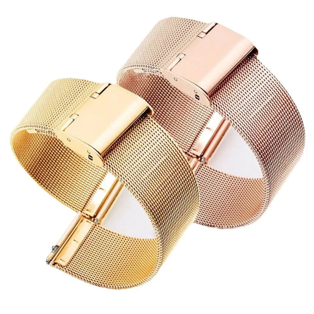 Milani silk woven stainless steel watch band in silver, black, rose gold, or gold with multiple bandwidth sizes