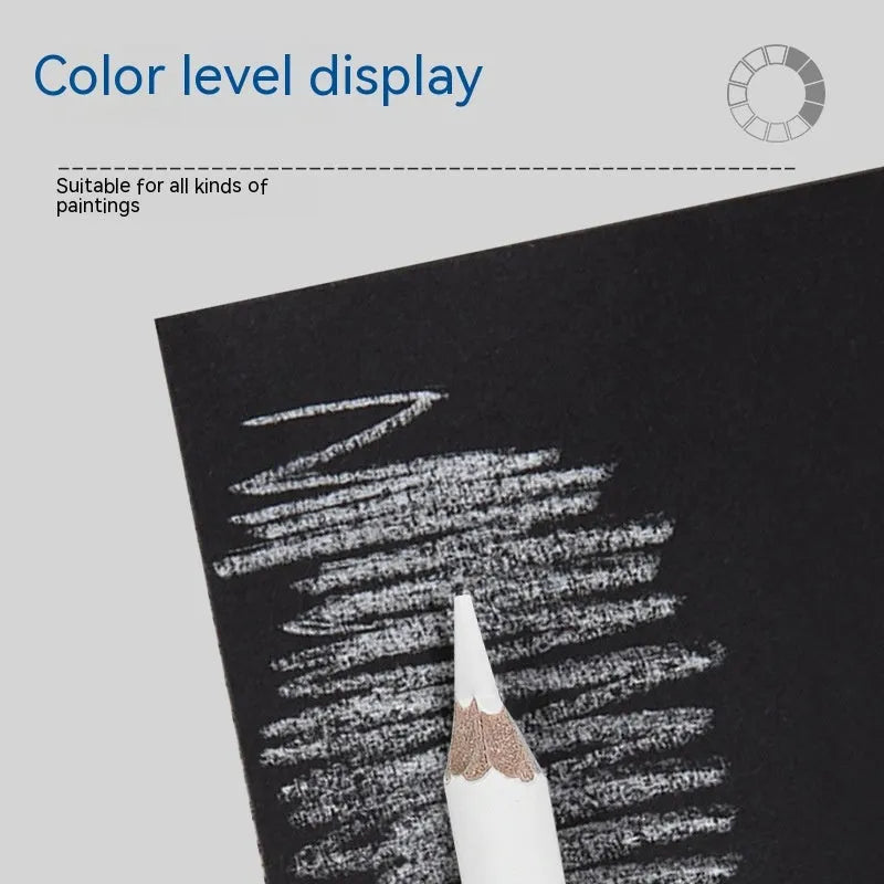 White charcoal pencil set with three wooden pencils and 144 refill leads for drawing on dark paper.