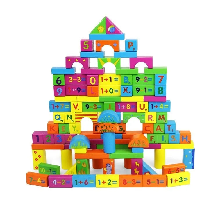 Large wooden educational building blocks toy set for infants in a barrel pack, 18x18x23.6cm