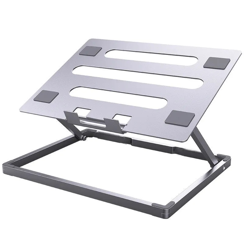 Aluminium alloy folding notebook cooling riser showing 270x210x18mm dimensions and folded design