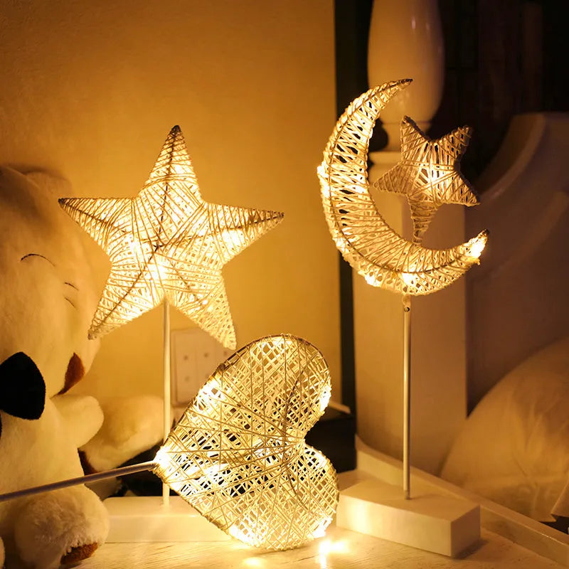 LED rattan star lamp with battery operation for bedroom decoration