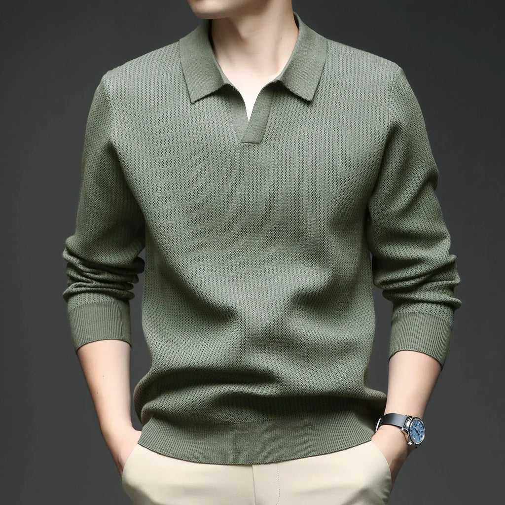 Men's loose pullover sweater in green, black, camel, or brown for autumn casual wear