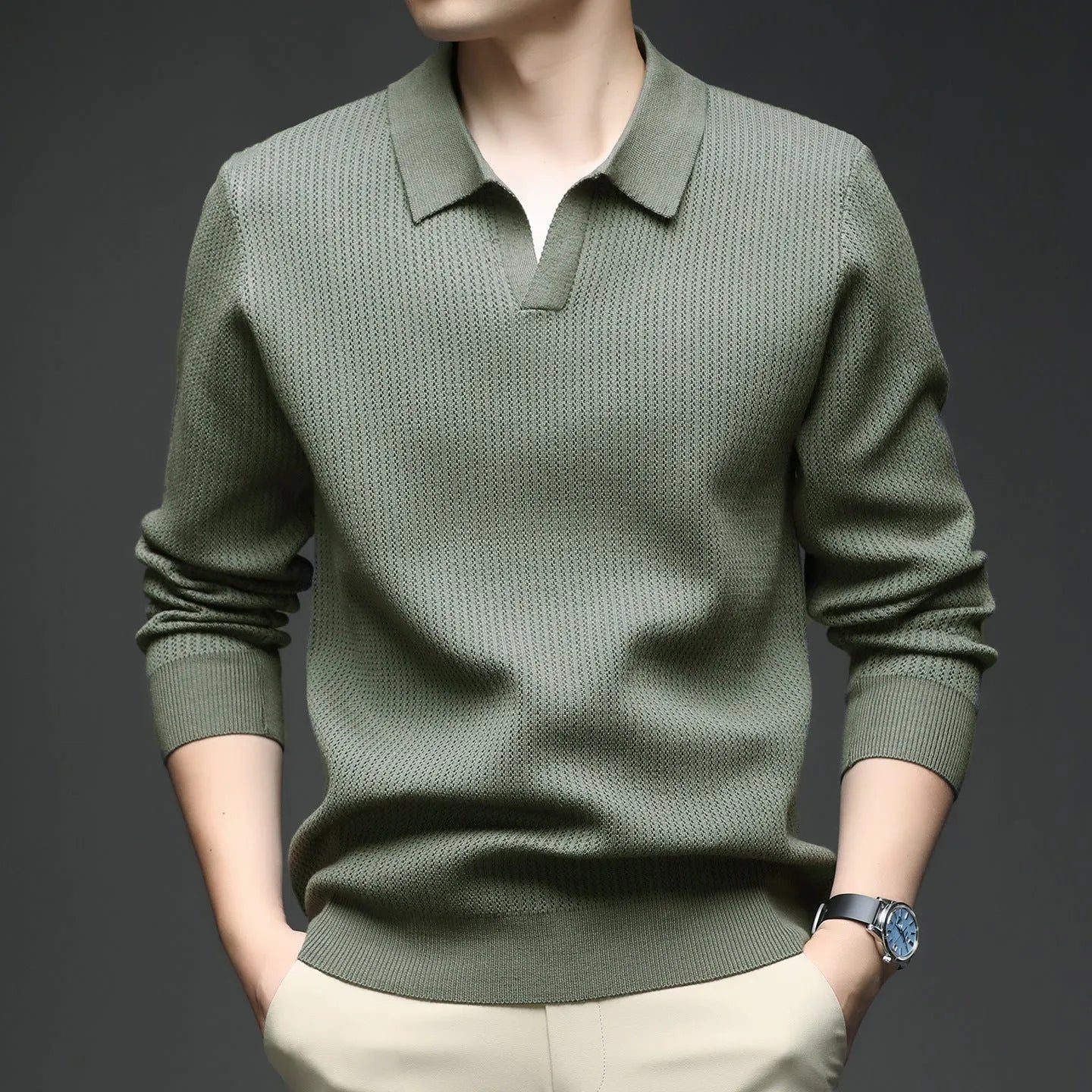 Men's loose pullover sweater in green, black, camel, or brown for autumn casual wear
