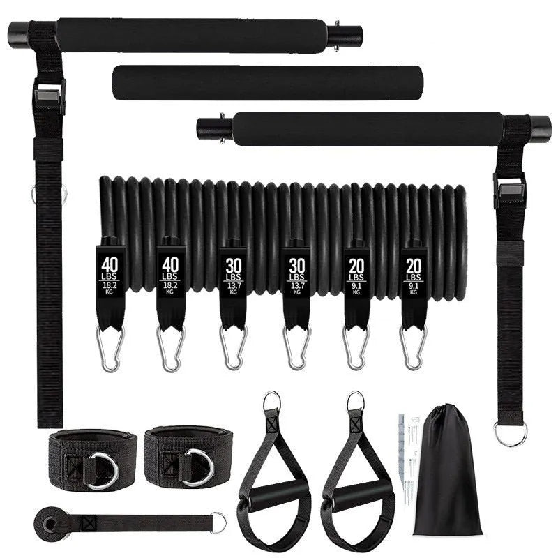 Yoga Gymnastic Bar 180 Pounds TPE resistance band set in pink or black for fitness training
