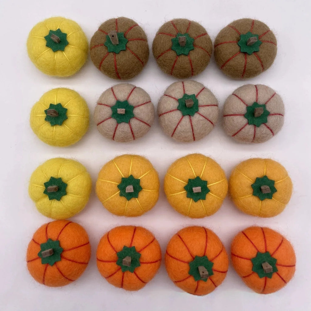 Wool felt pumpkin poke ornaments in autumn colours with 5cm diameter