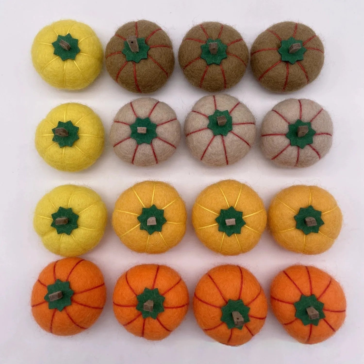 Wool felt pumpkin poke ornaments in autumn colours with 5cm diameter