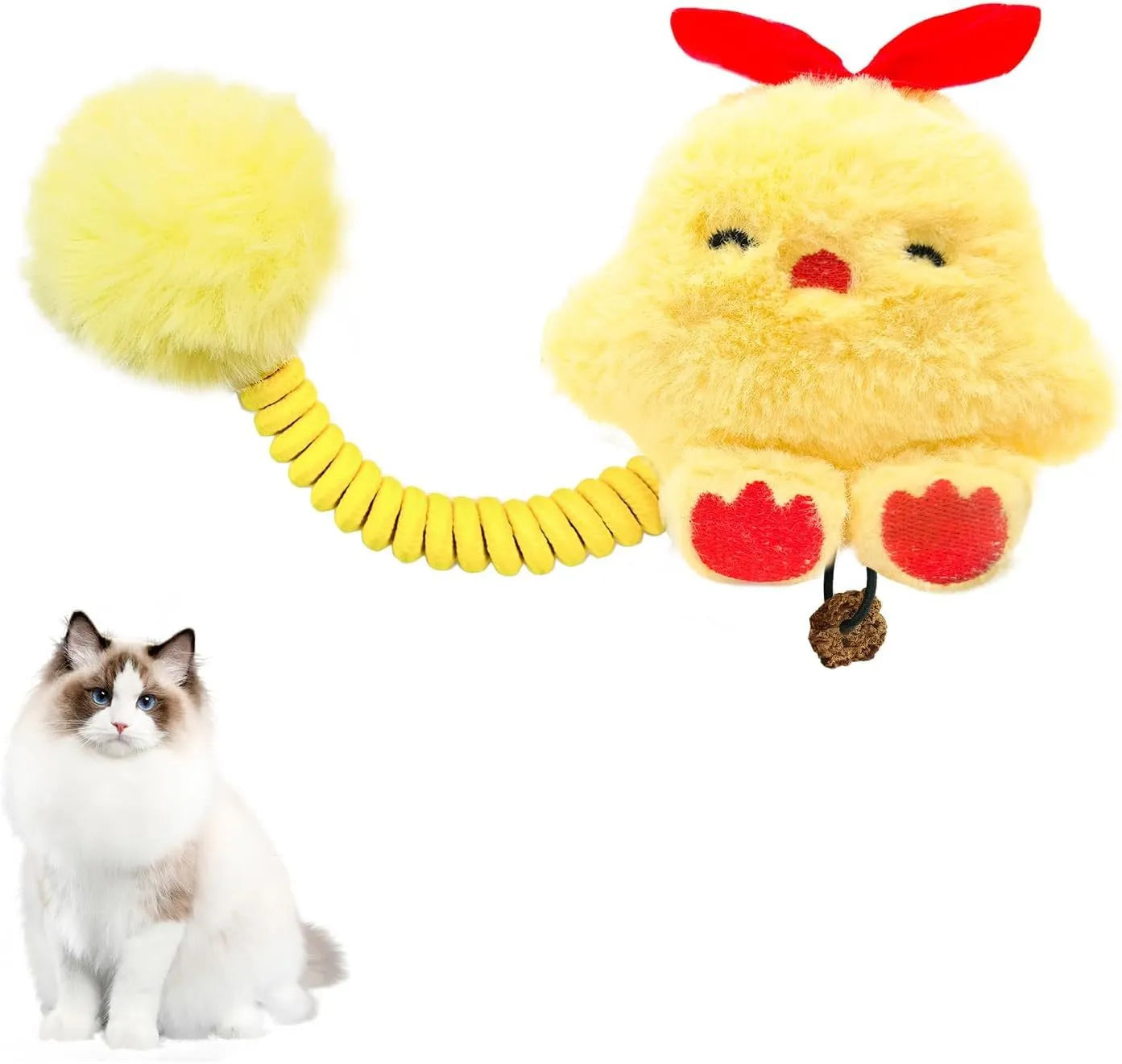 Cat interactive toy set with silvervine fruit, stretching spring, and plush fuzzy ball