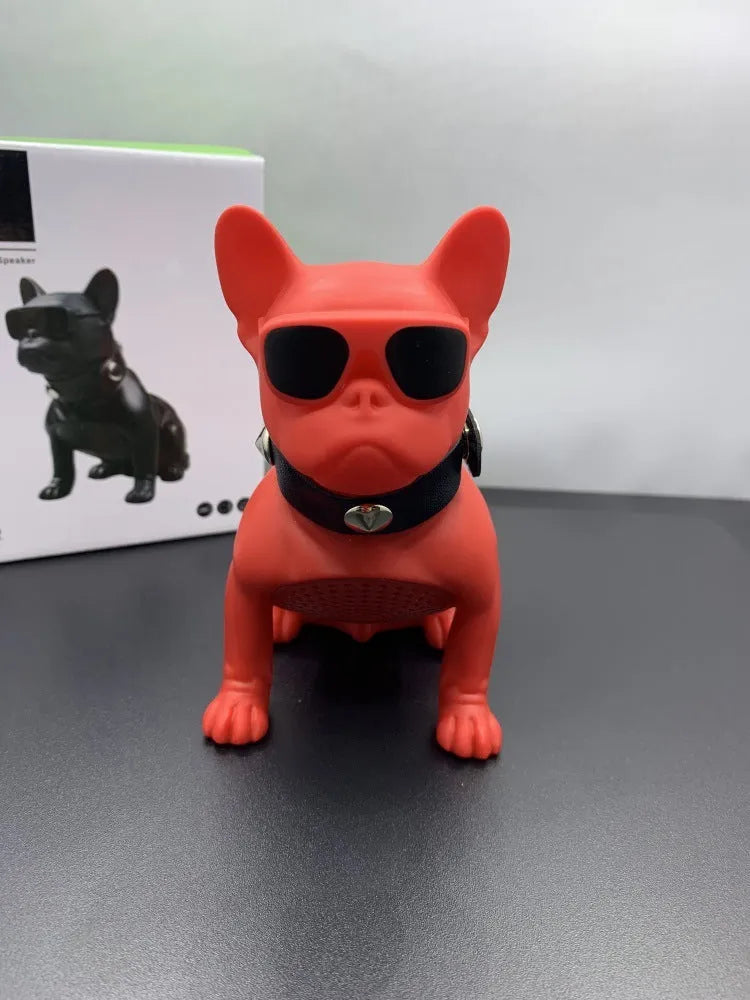 Mini full body bulldog shaped Bluetooth speaker in black, red, or white colour.