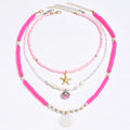 Polymer clay beaded necklace for women with multi-layer shell, twin clavicle chain, and geometric alloy pendant, 41-50cm.
