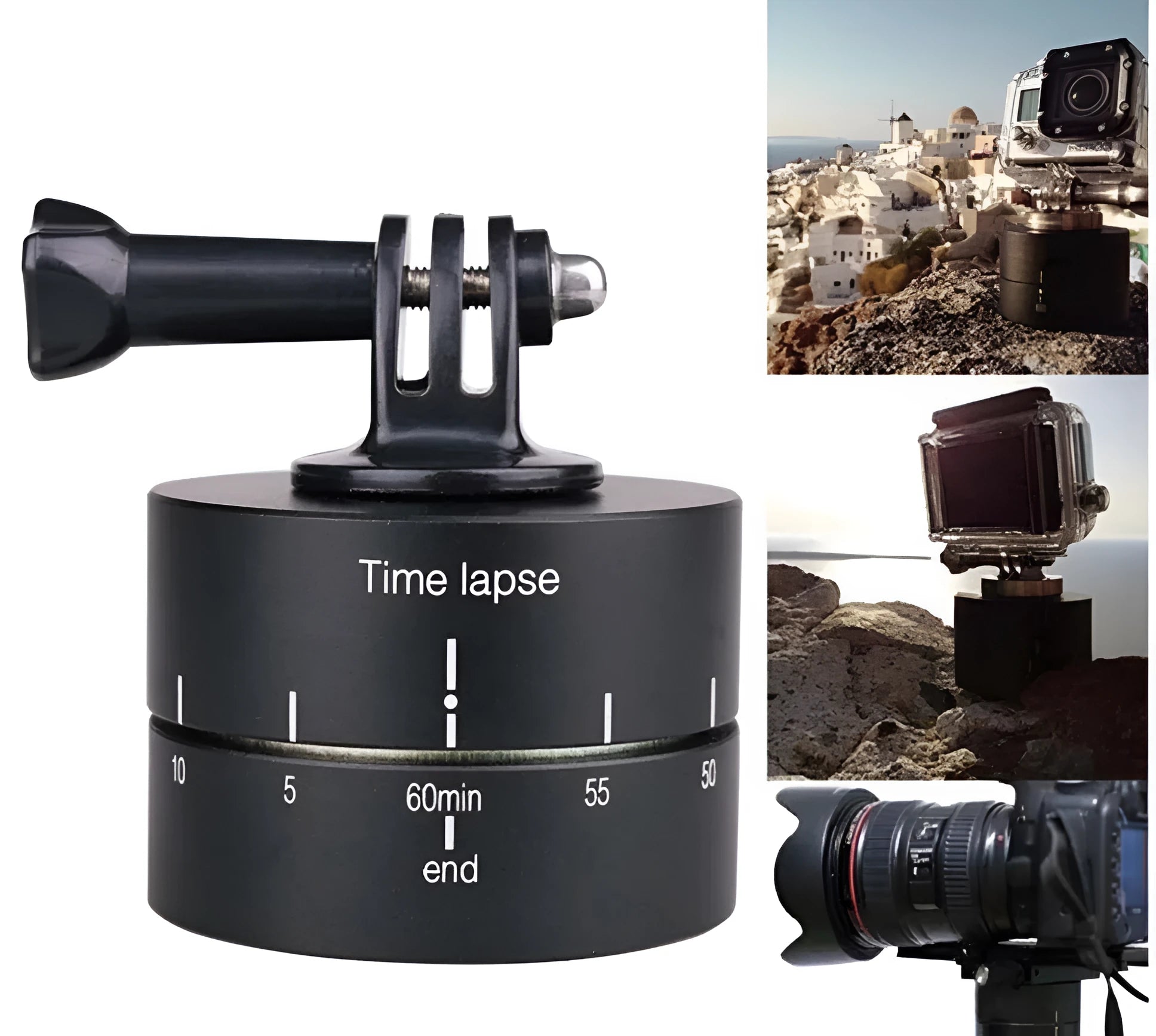 Lapse 360 degree auto rotate camera tripod head base for GoPro SLR iPhone compatibility