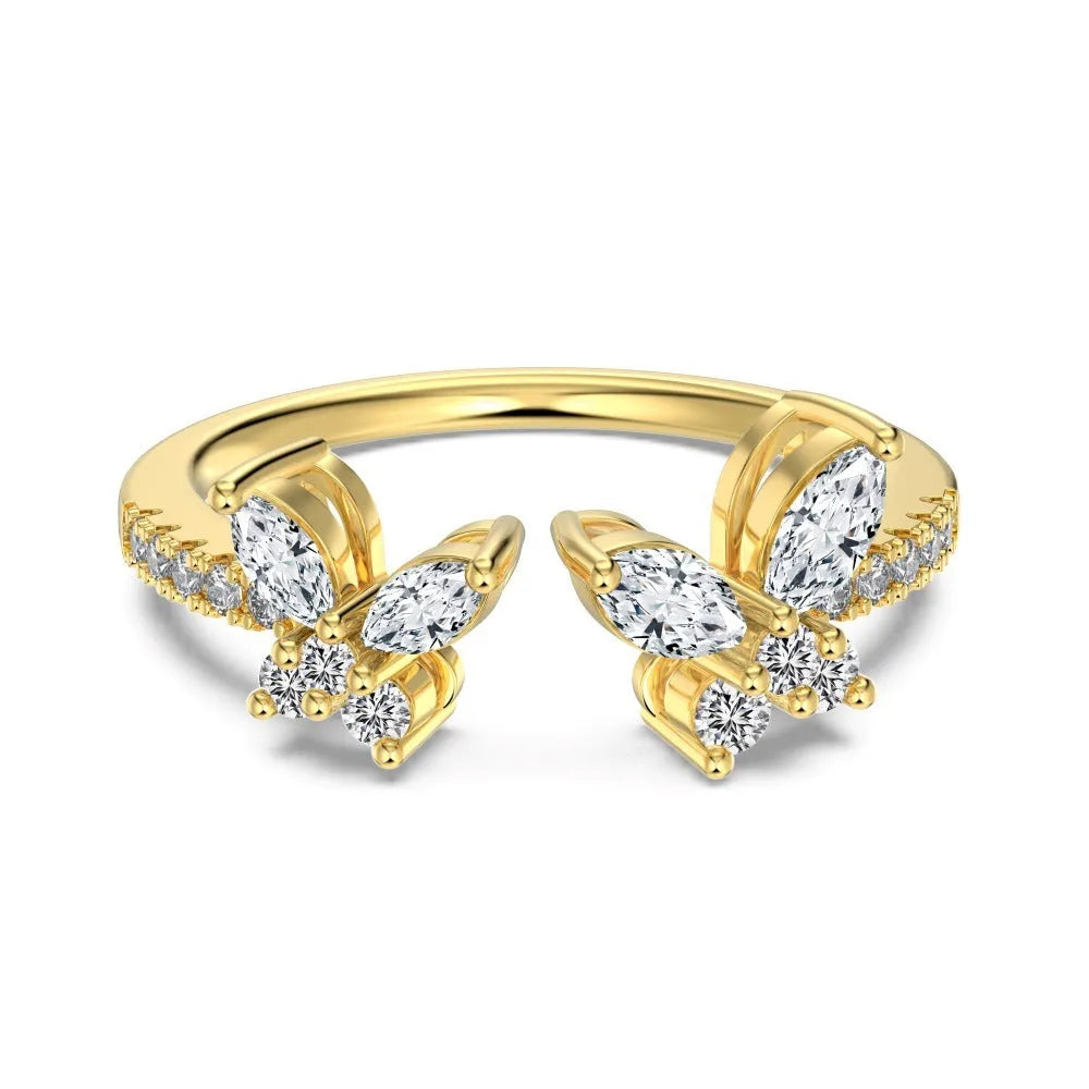 925 sterling silver adjustable ring for women with geometric chamfered square grain pattern and butterfly design.