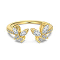 925 sterling silver adjustable ring for women with geometric chamfered square grain pattern and butterfly design.