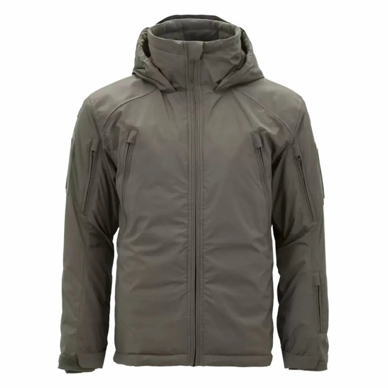 Thick cotton jacket shown in camouflage and plain colours, available in medium and long lengths.