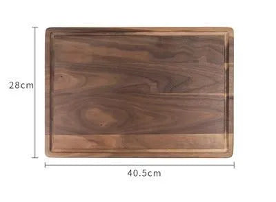 Black walnut wood cutting board with sauce groove and side handle in round and rectangular sizes