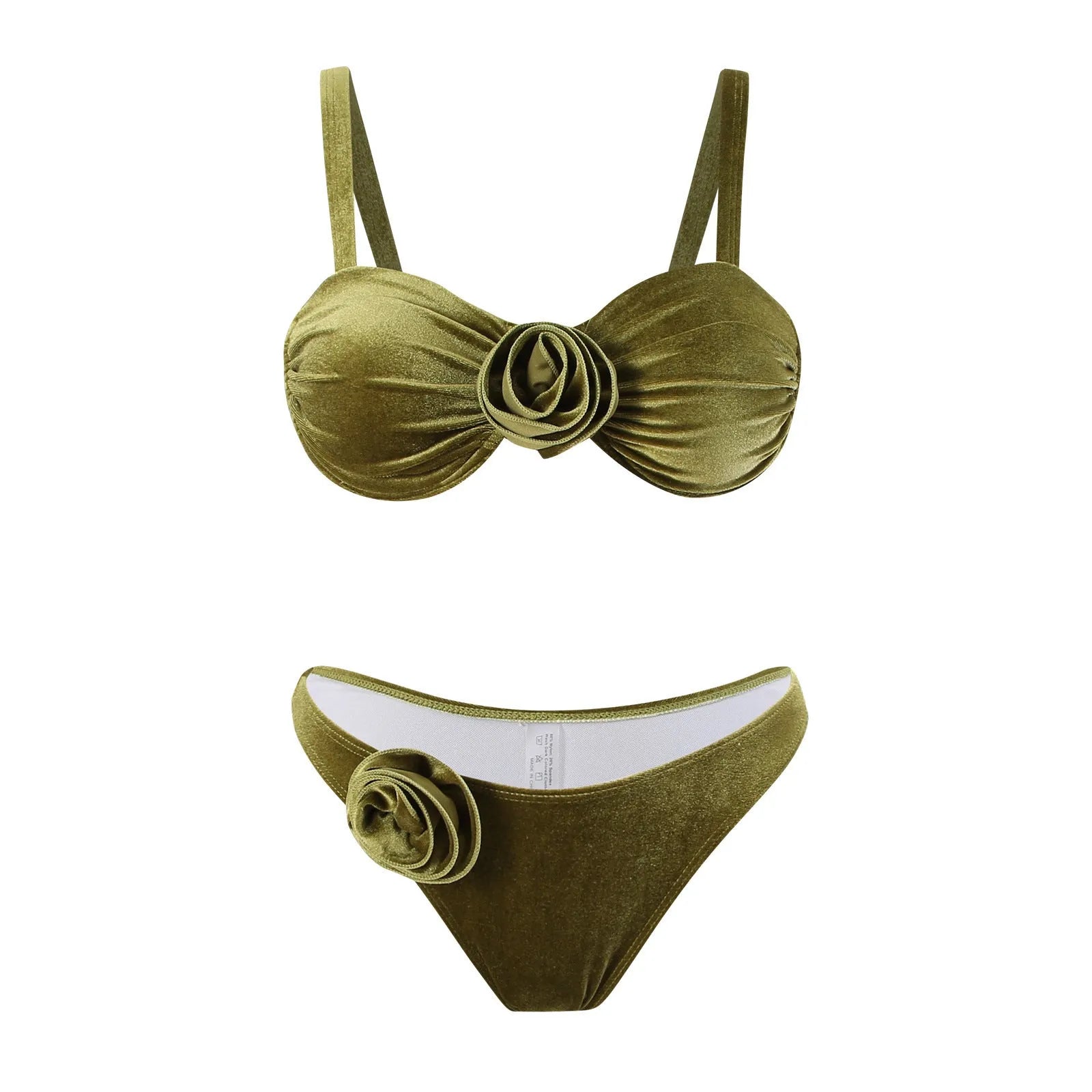 Women's A371 Green floral print swimsuit with high elasticity, shown in briefs style.