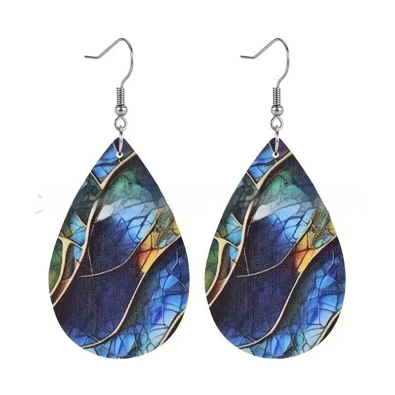 Acrylic flat branch knot drop earrings with printed patterns, measuring 3.5cm in length