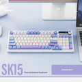 SK15 wired mechanical keyboard with control knob in Autumn Water Blue colour on UK desk setup