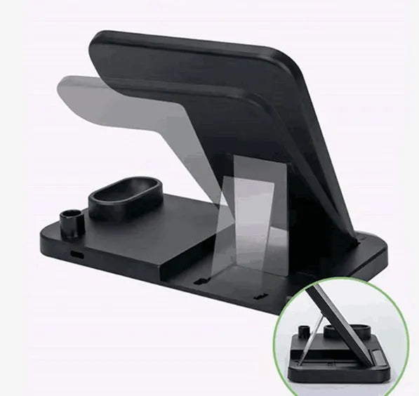 4-in-1 wireless charging station with adjustable magnetic plate, charging phone, Apple Watch, AirPods, and Apple Pencil