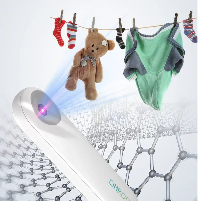 White portable UV steriliser showing dimensions and 60-degree light angle for surface disinfection