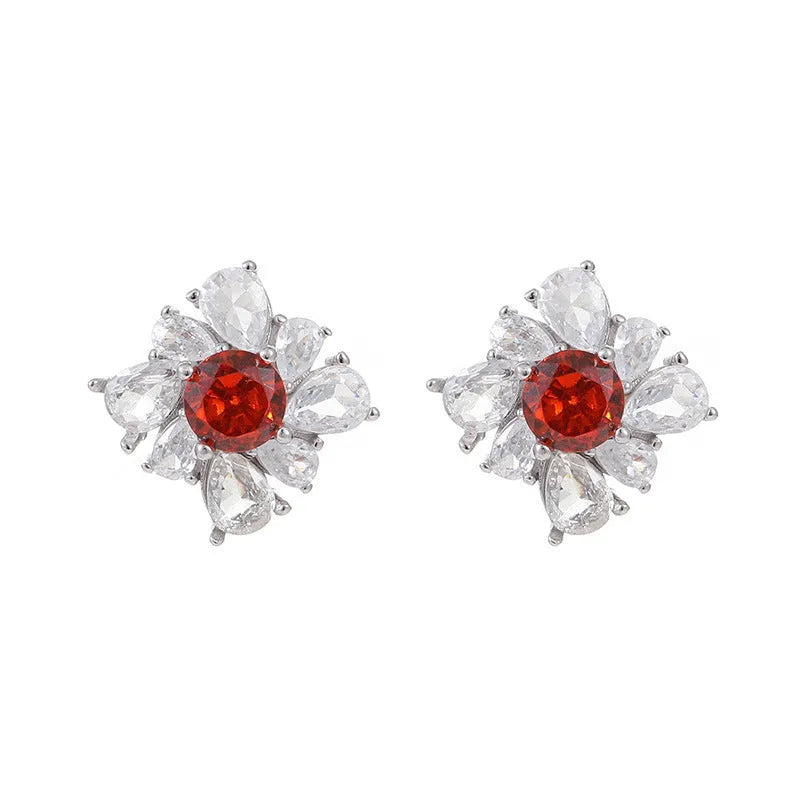 Retro women's earrings in pigeon red with U-shaped geometric design made from 925 silver