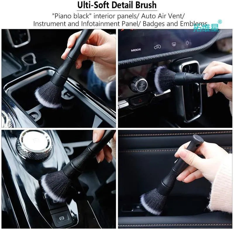 Black car detailing brush with pig hair bristles showing 240mm and 160mm size options
