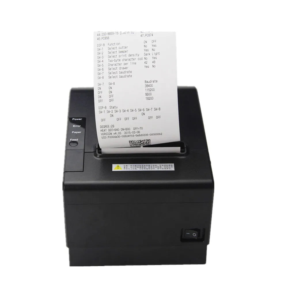 Compact 80mm thermal receipt printer with minimalist design for kitchen and small business counters.