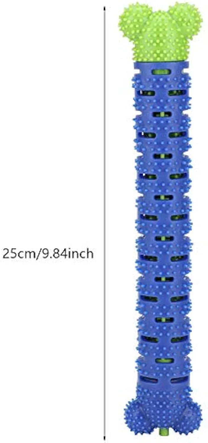 Blue Green Pet Molar Tooth Cleaner, a 25cm silicone brushing stick with serrated head and crevice for dog teeth cleaning