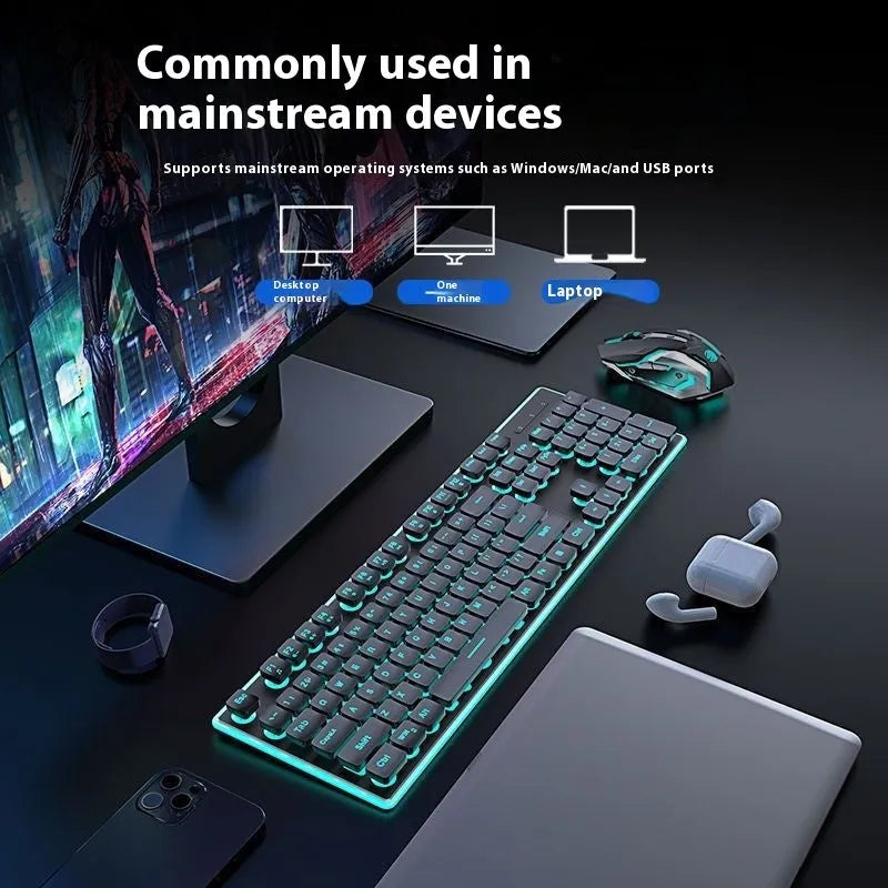 Wireless Bluetooth keyboard with mute button in Cherry Blossom Pink or Warm White, showing compact 440mm design and blue or warm lighting