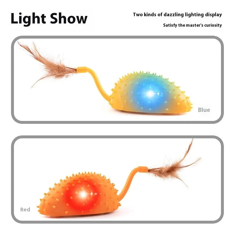 Remote control silicone mouse cat toy with feather attachment in cyan colour