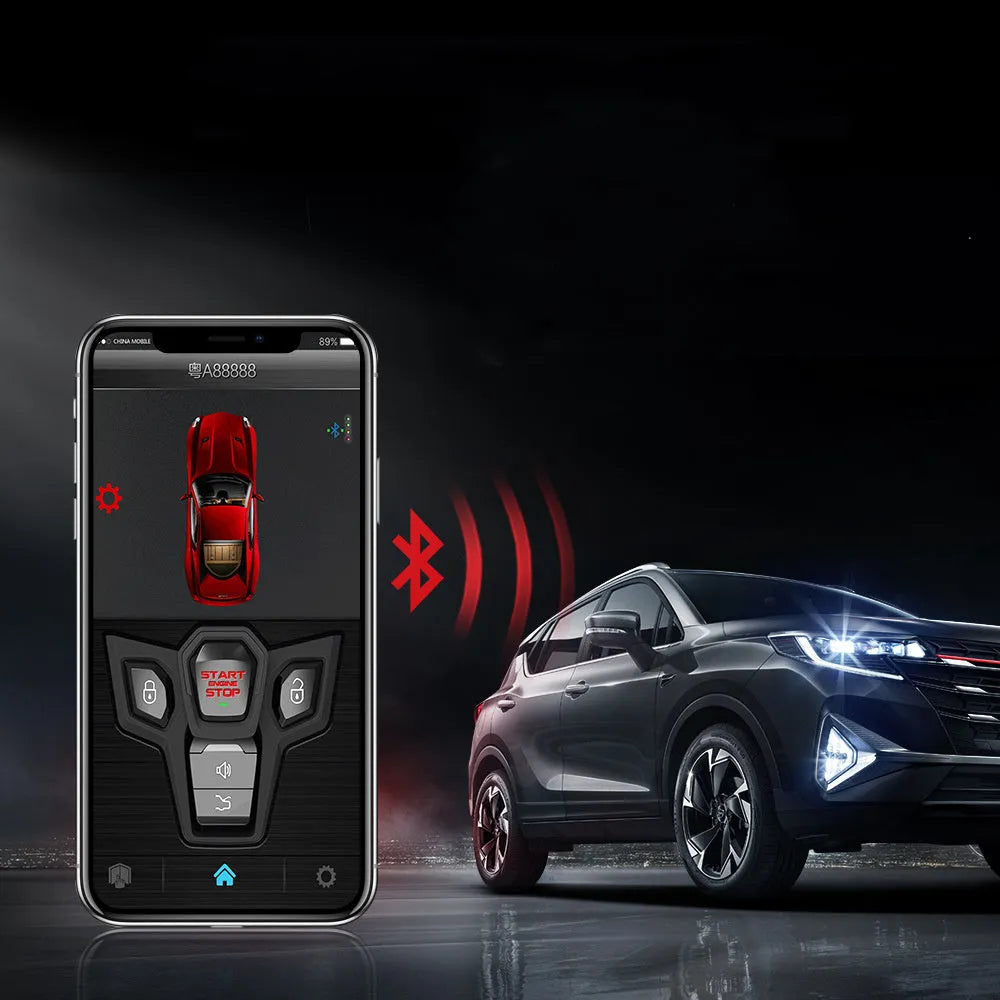 Red and frosted black car alarm system with remote controls for 3000m vehicle security