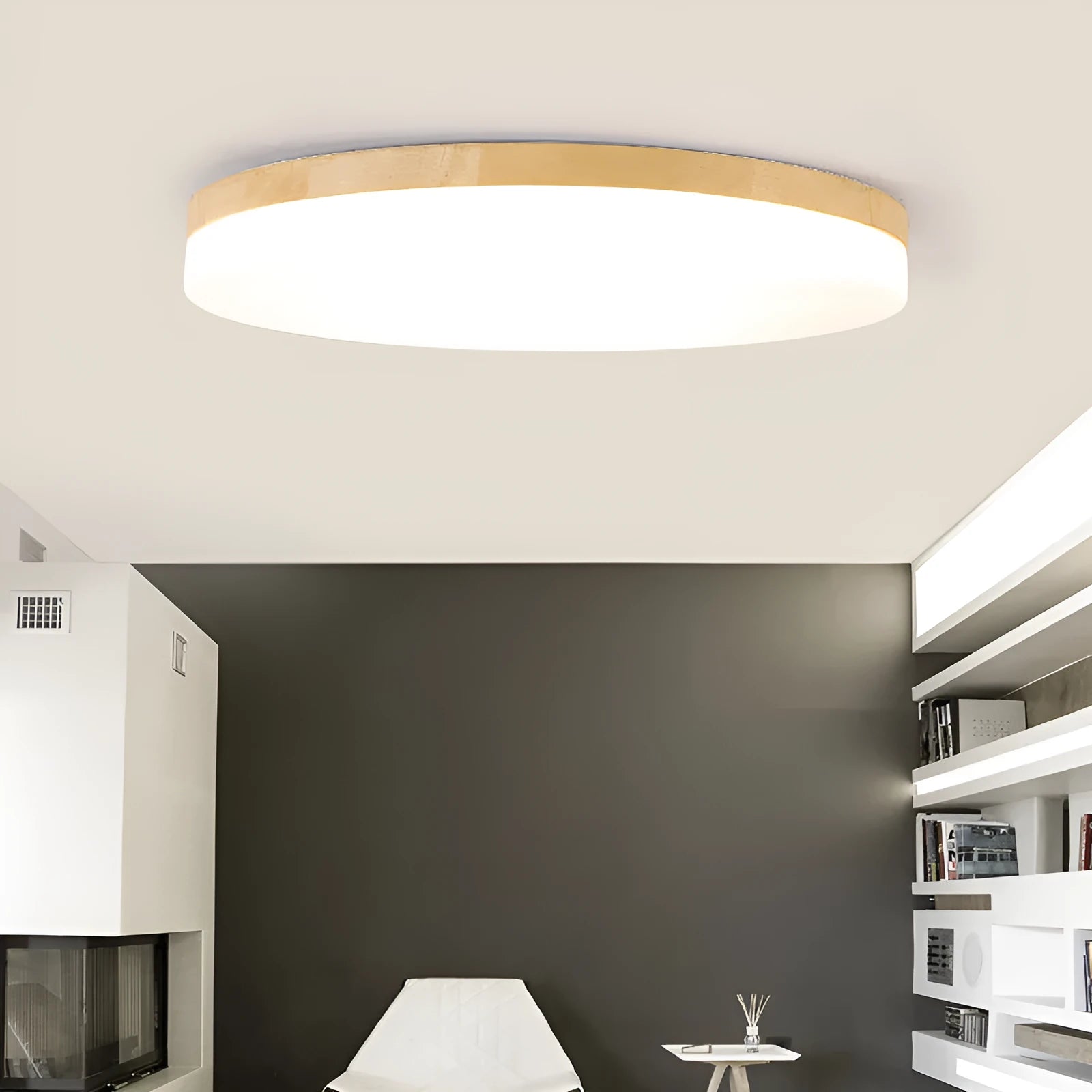 Japanese minimalist wood and acrylic LED ceiling lamp with three colour light options