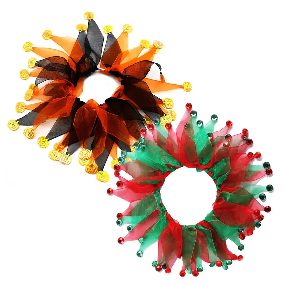 Tie-dyed cloth dog collar in Christmas and Halloween colour patterns with adjustable free size